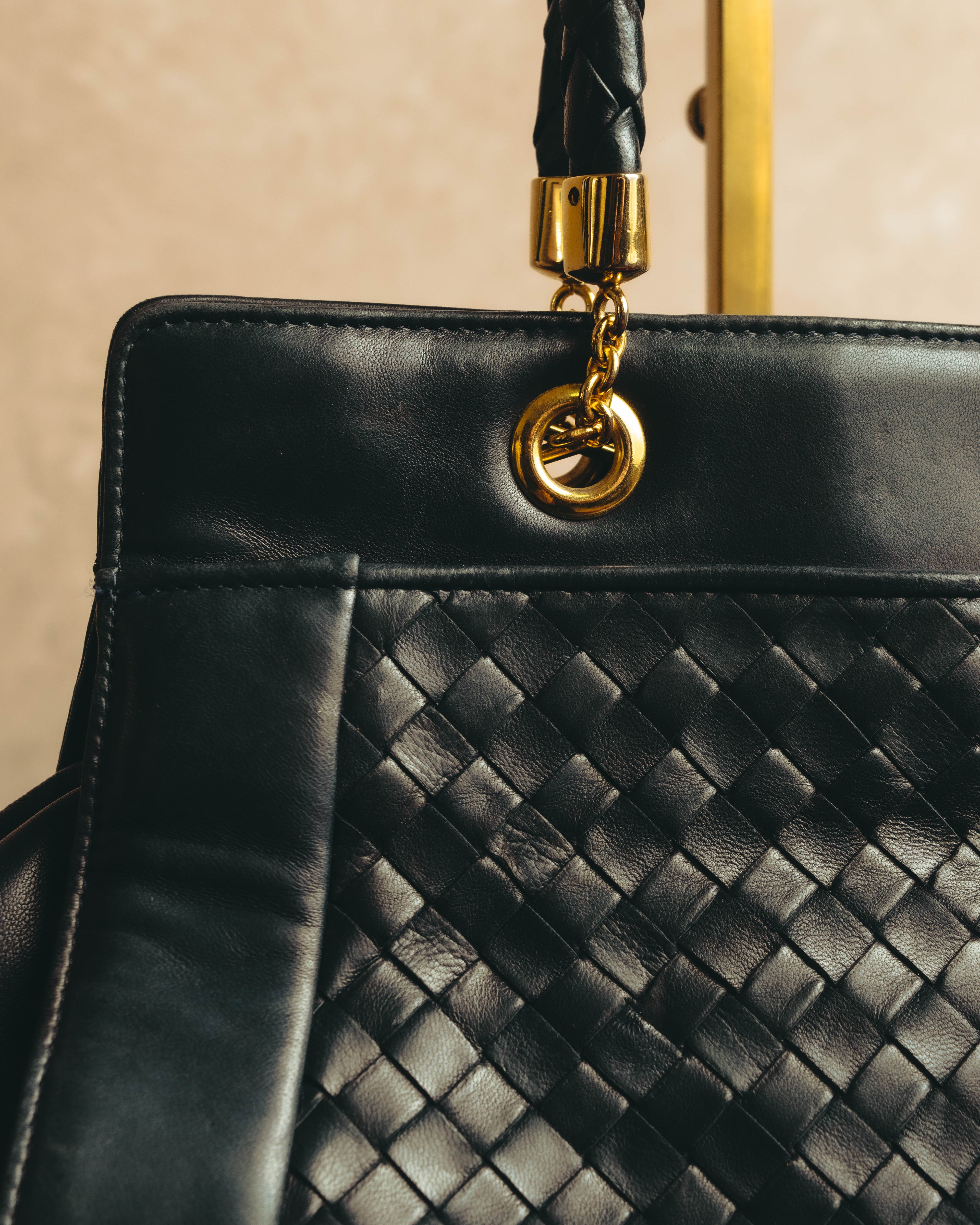 -SPECIAL- “Bottega Veneta” 00’s intrecciato braided handle oversized leather tote bag