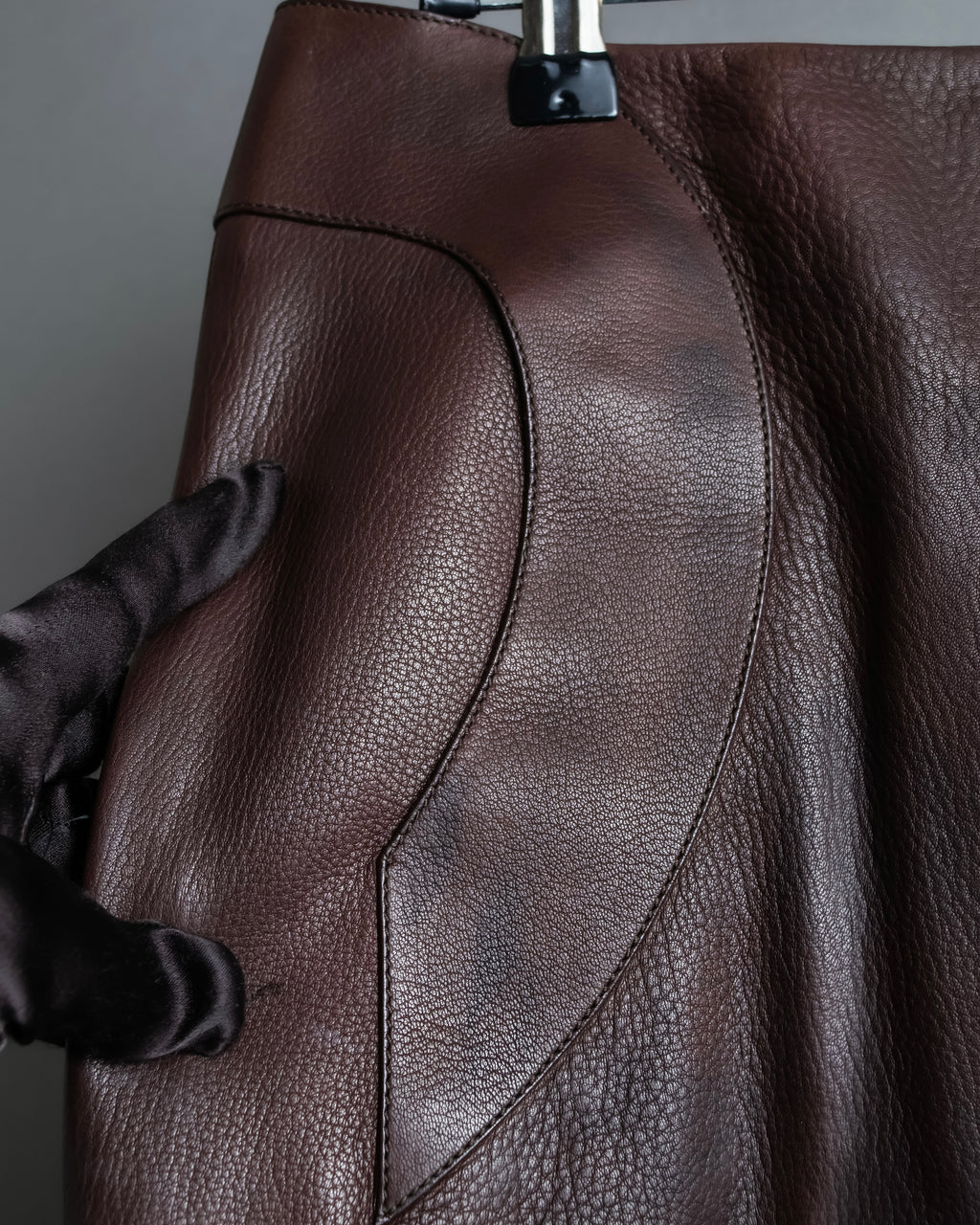 "Hermes by Gaultier" Round Pocket Wine Red Leather Skirt