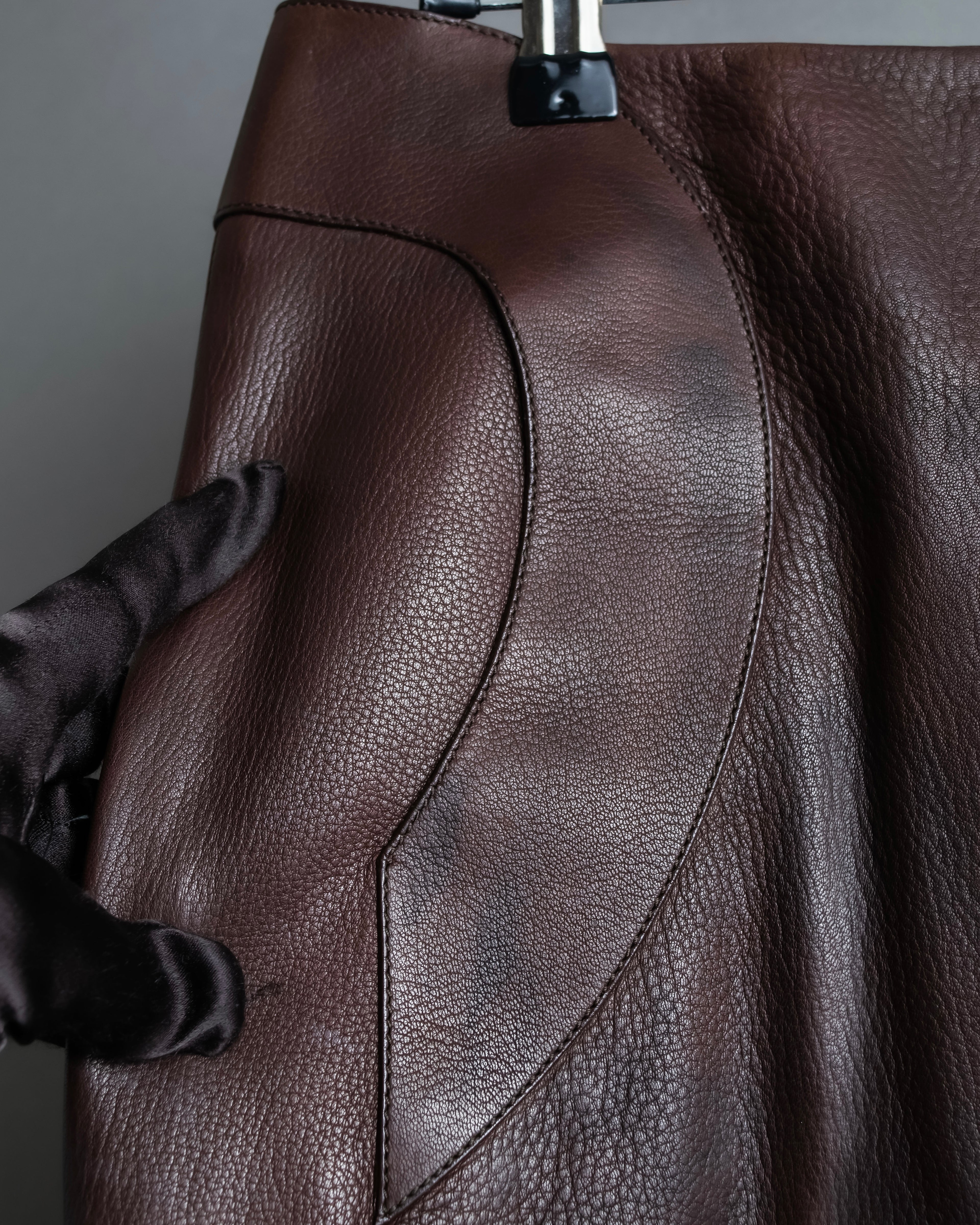 "Hermes by Gaultier" Round Pocket Wine Red Leather Skirt