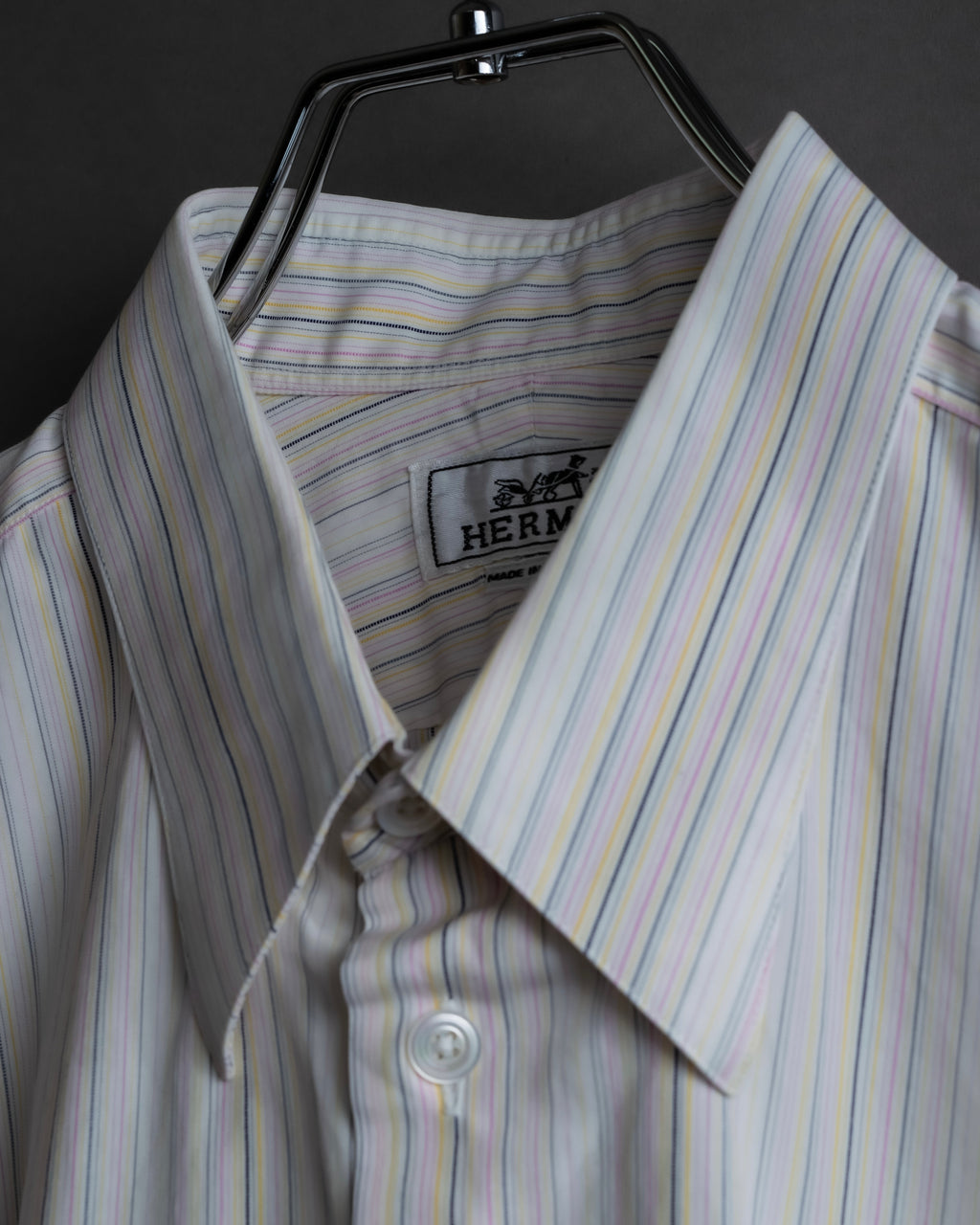 "HERMES" Multi-stripe pattern hand-sewn nuance cotton shirt