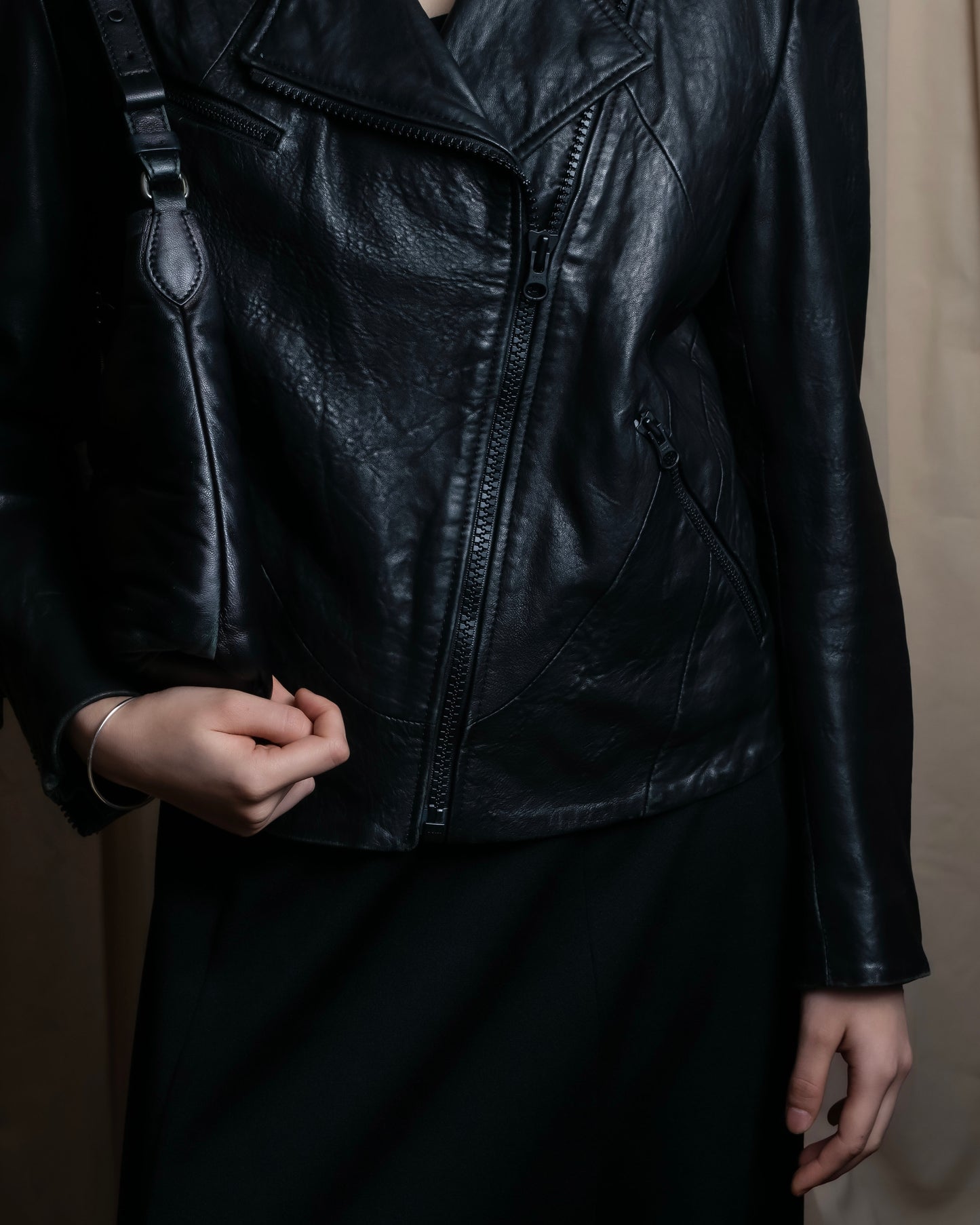 "Acne" Beautiful shape genuine leather double riders jacket