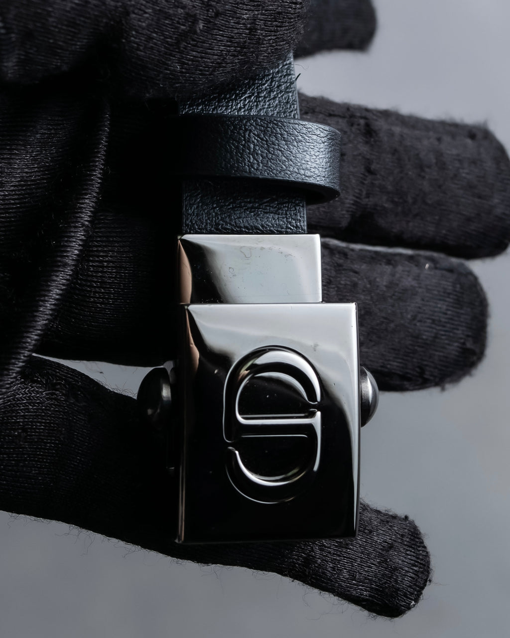 "Christian Dior" Silver stud detail narrow leather belt