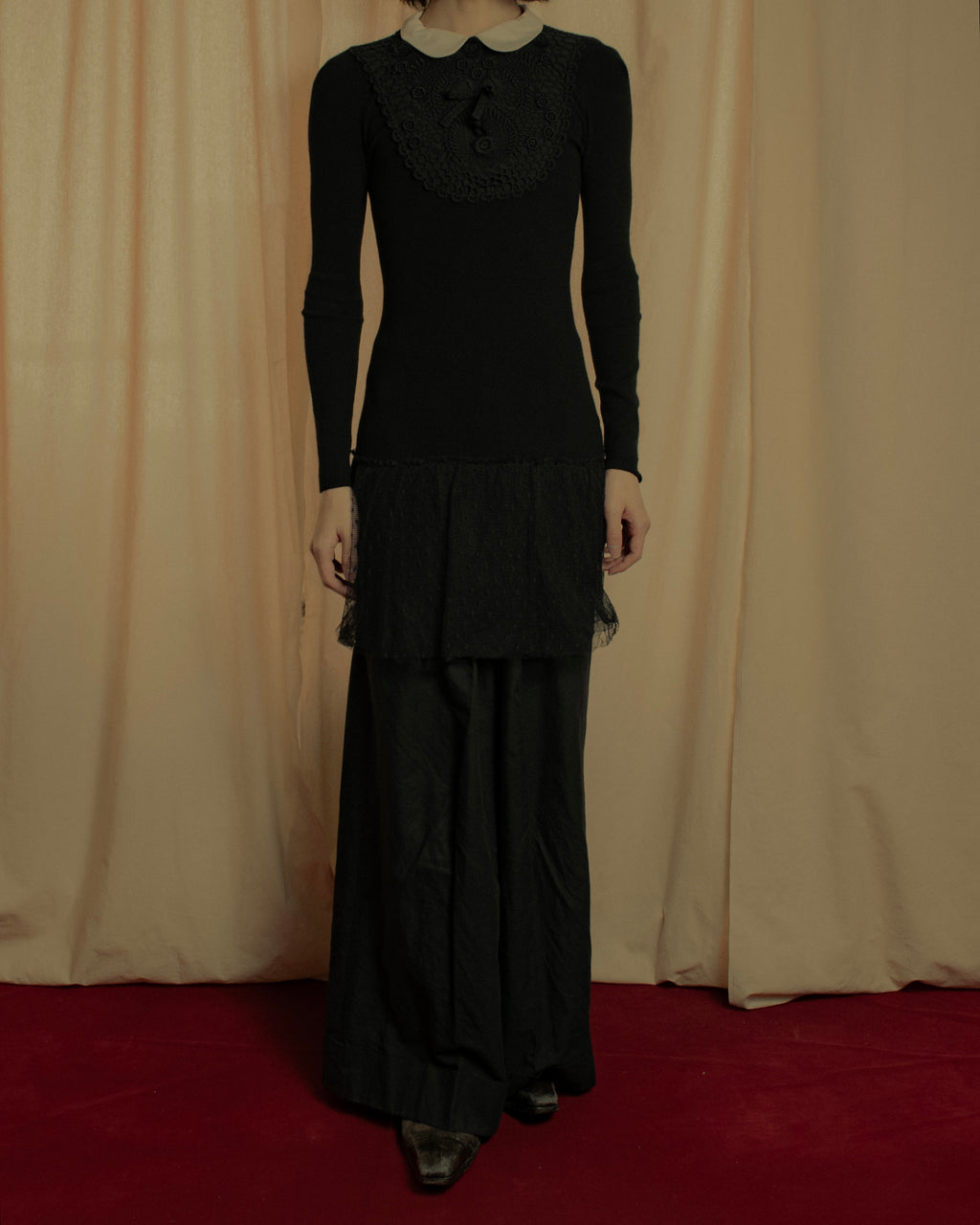 "RED VALENTINO" Lace bib knit tunic dress