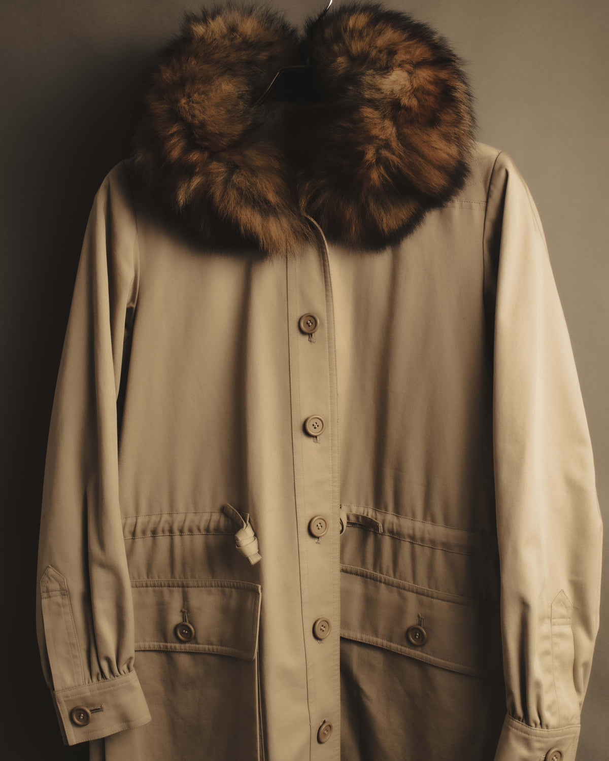 "Yves Saint Laurent" Vintage fox fur trimmed hooded long coat