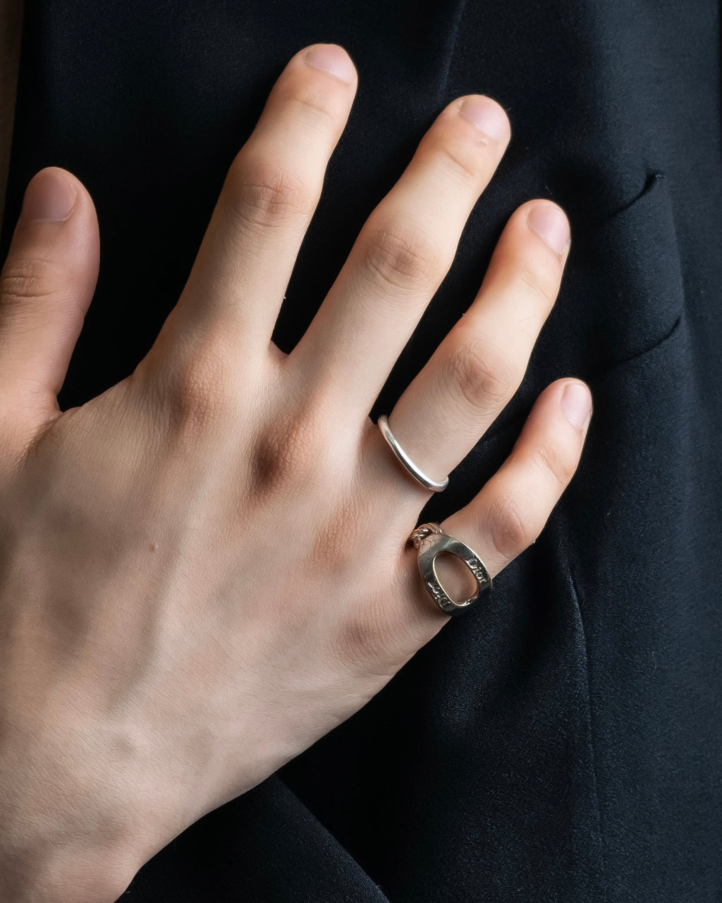 "DIOR" engraved silver ring