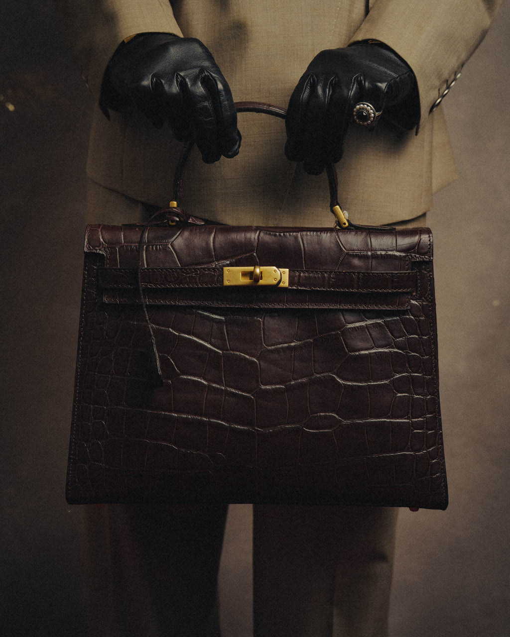 -SPECIAL- "CRISTIAN FLORENCE" 90's-00's Classic crocodile embossed leather structured top handle bag