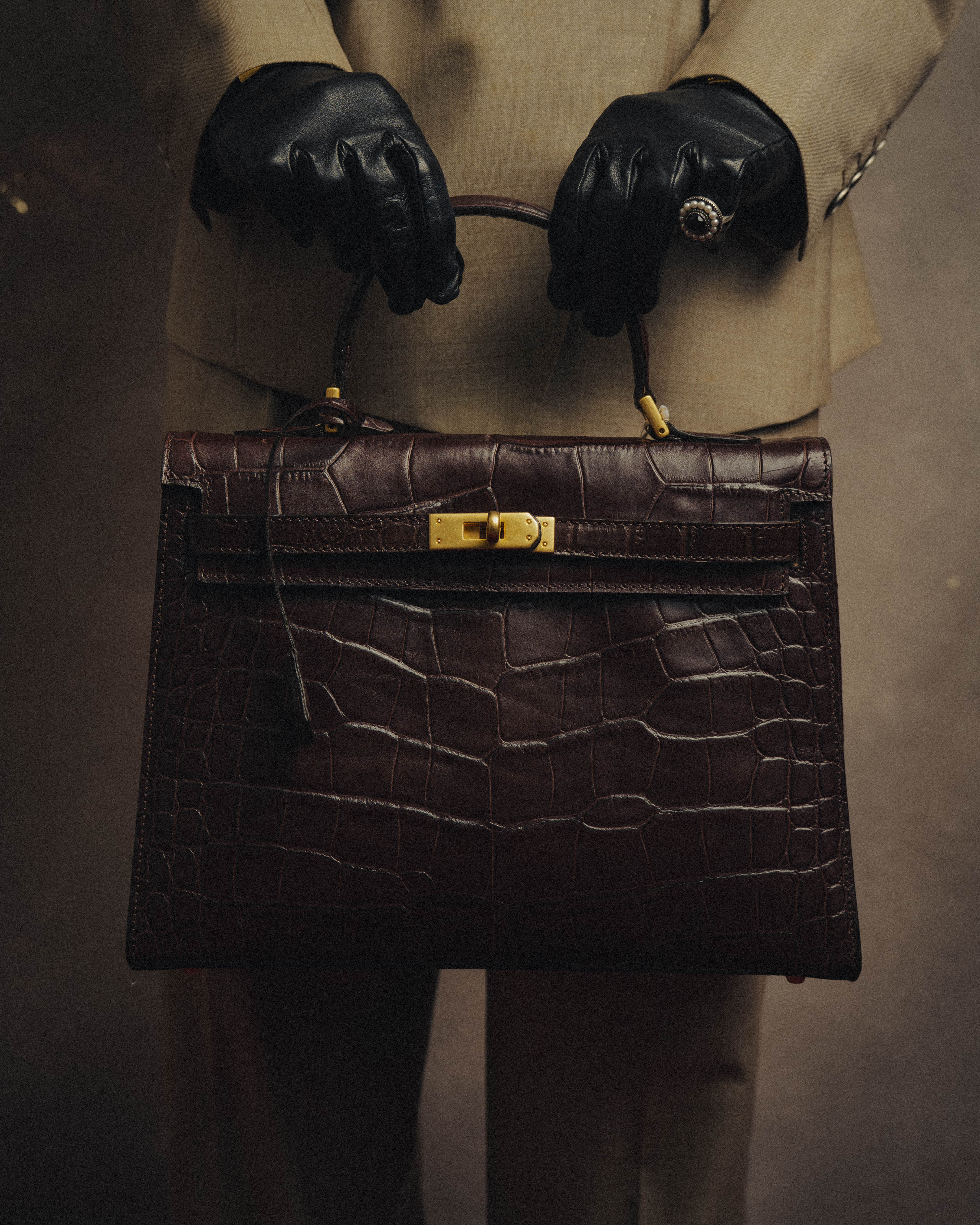 -SPECIAL- "CRISTIAN FLORENCE" 90's-00's Classic crocodile embossed leather structured top handle bag