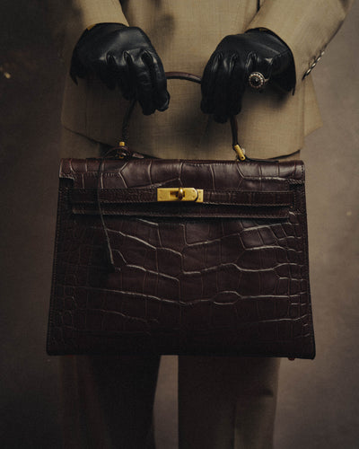 -SPECIAL- "CRISTIAN FLORENCE" 90's-00's Classic crocodile embossed leather structured top handle bag