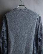 "VALENTINO" Floral lace cable knit docking design pullover