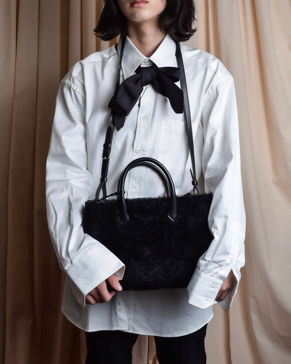 "BALENCIAGA" Padlock design shearling leather bag