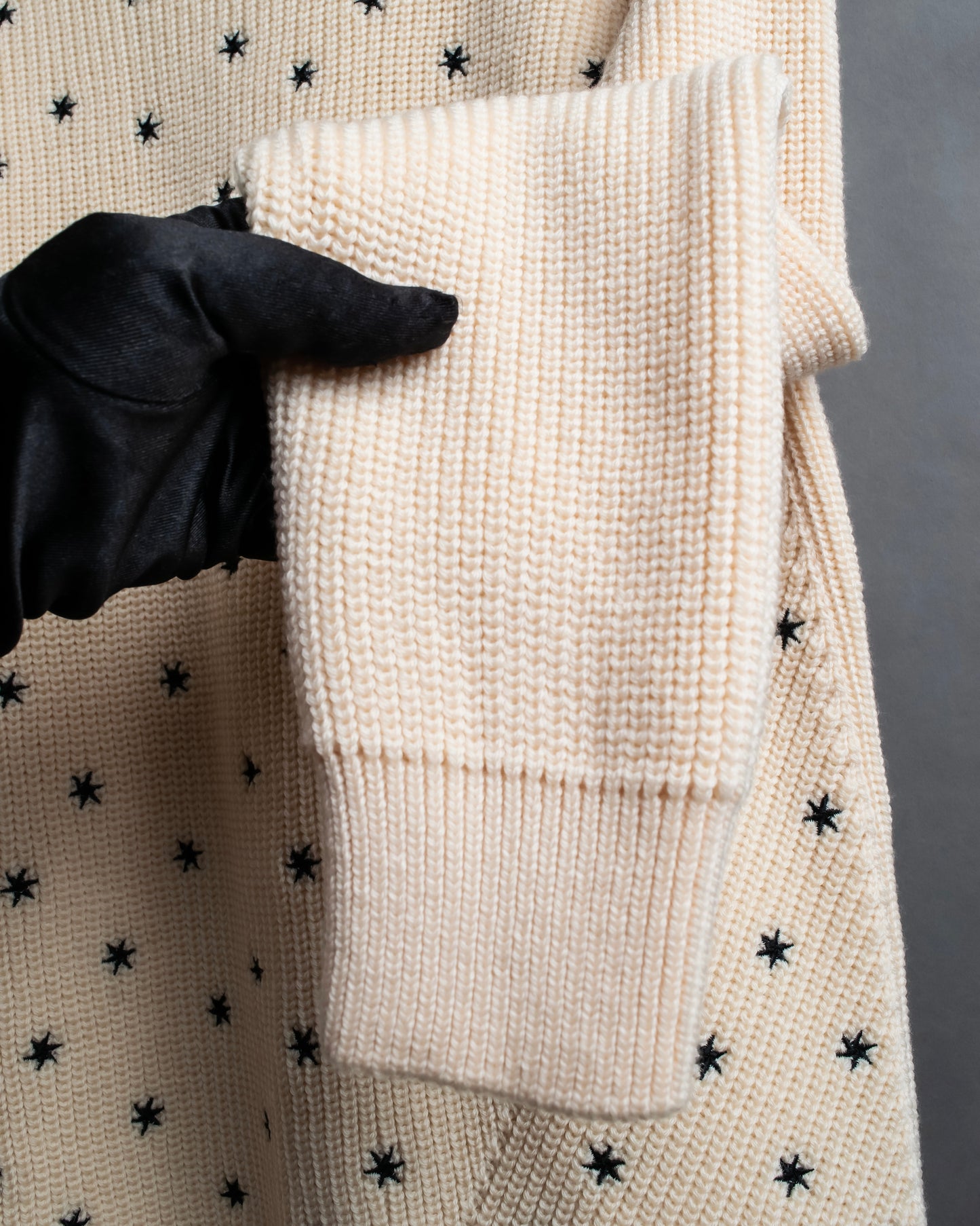 "Christian Dior" Star print frill detail cable knit tunic pullover