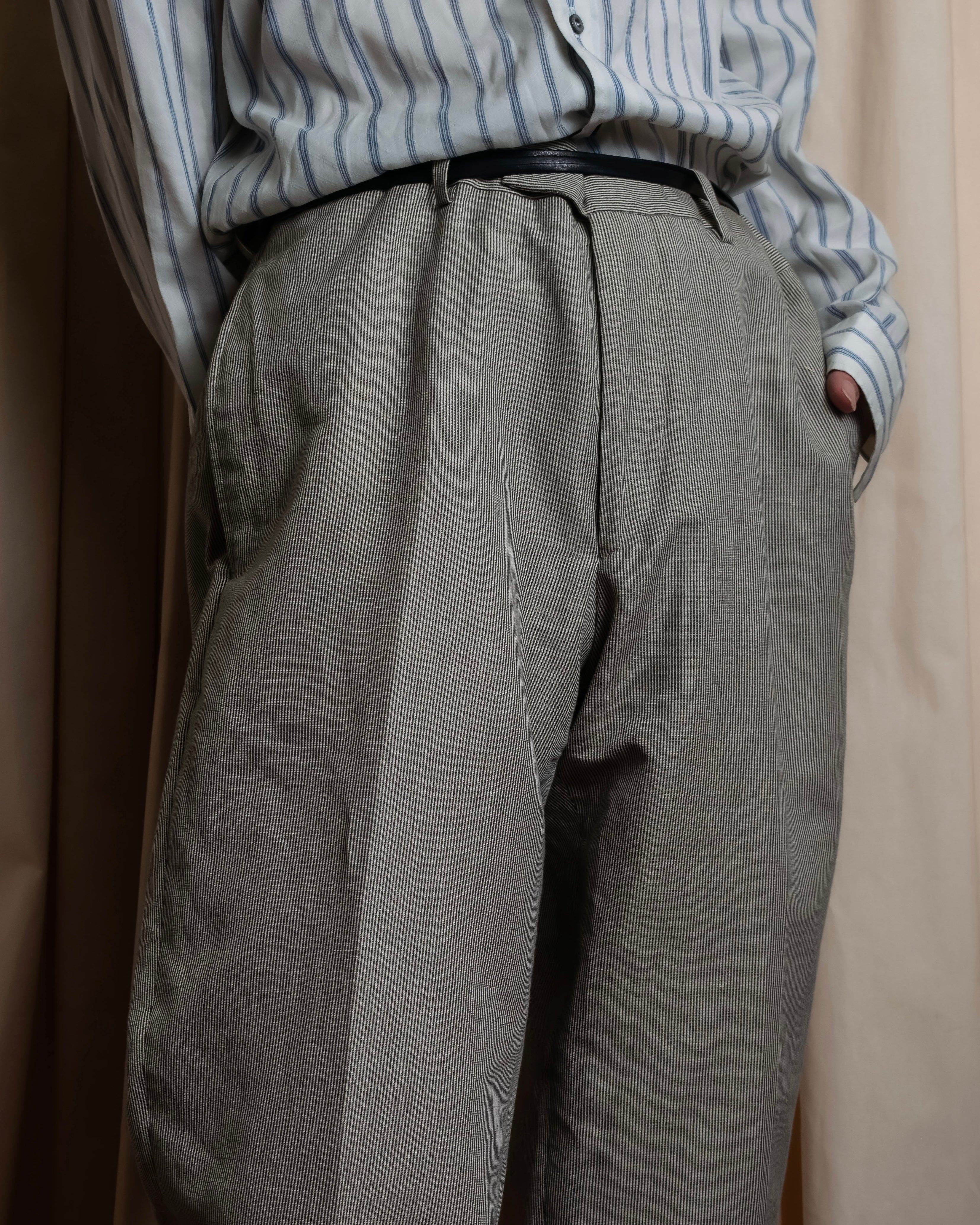 "HERMES" Cotton linen wide tapered slacks