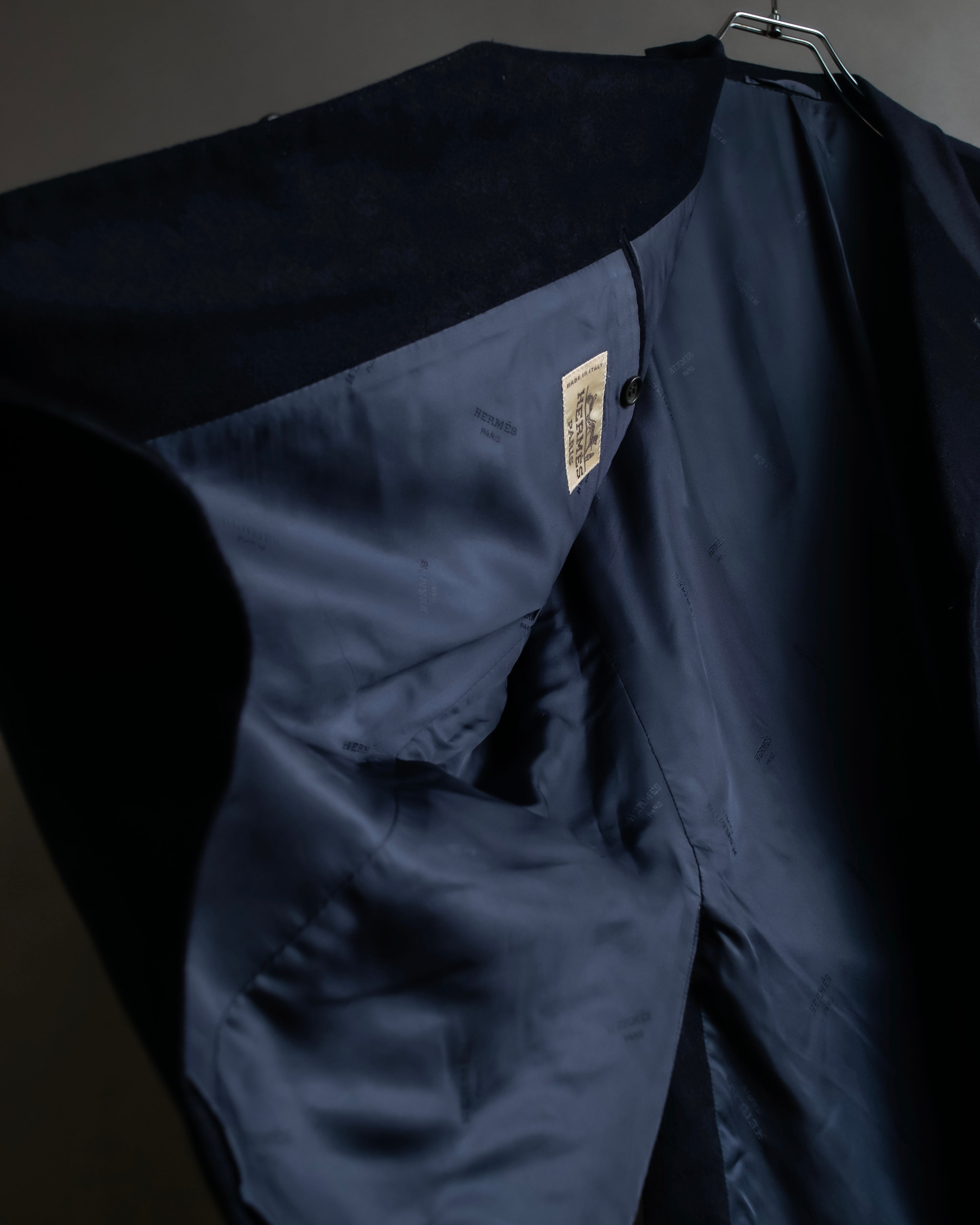 "HERMES" 90's Pure cashmere navy blue tailored jacket