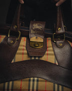 -SPECIAL- "Burberrys" 80's-90's Classic check textured leather boston bag