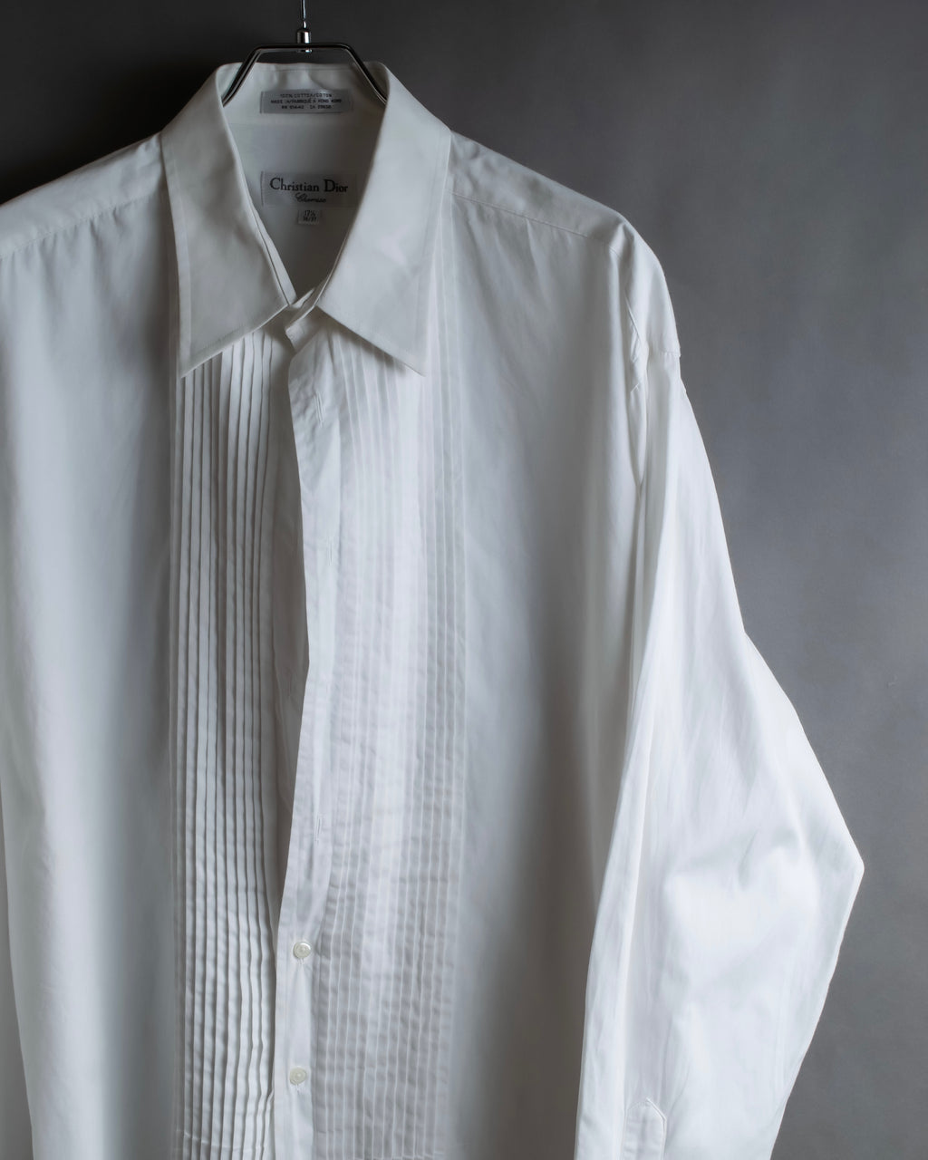"Christian Dior" Pintuck design wide spread collar dress shirt