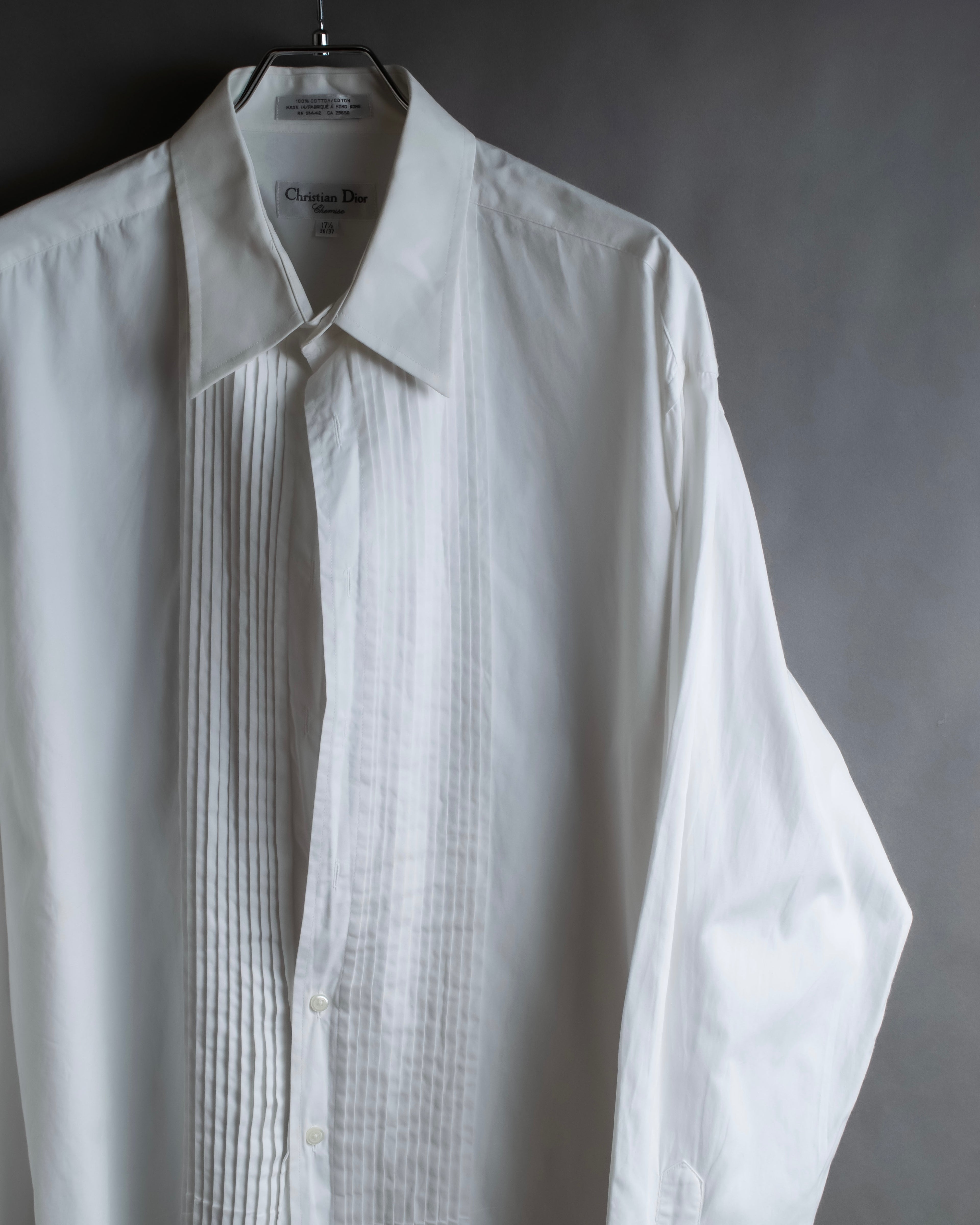 "Christian Dior" Pintuck design wide spread collar dress shirt