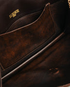 “LOEWE” 80’s-90’s Suede anagram chain shoulder bag
