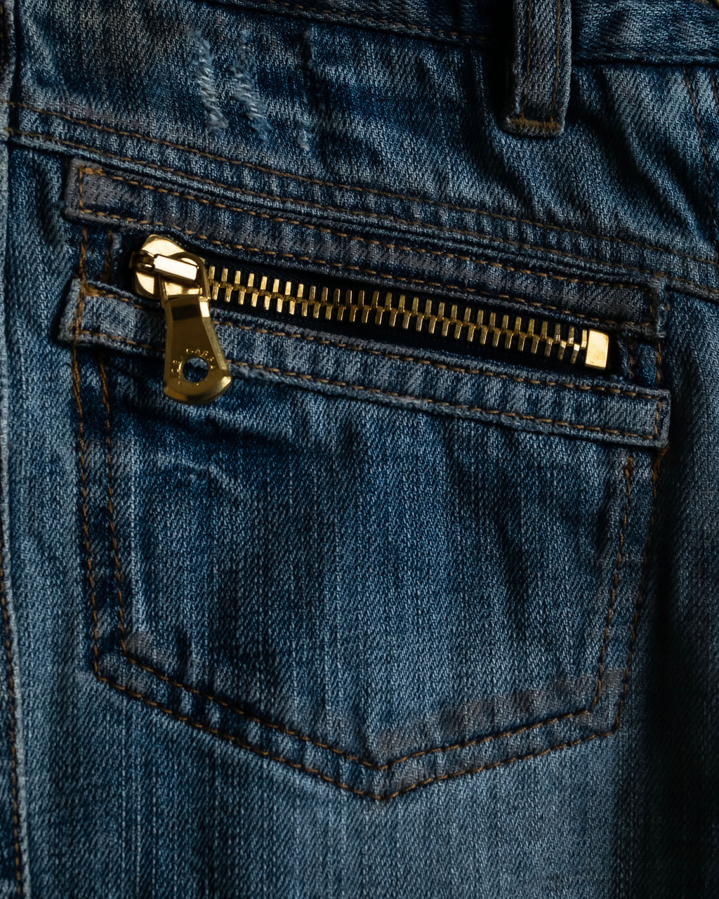 "Dolce & Gabbana" Gold zip detail distressed straight denim
