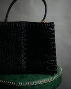"Yves Saint Laurent" 90’s croc embossed whipstitch trapeze handbag