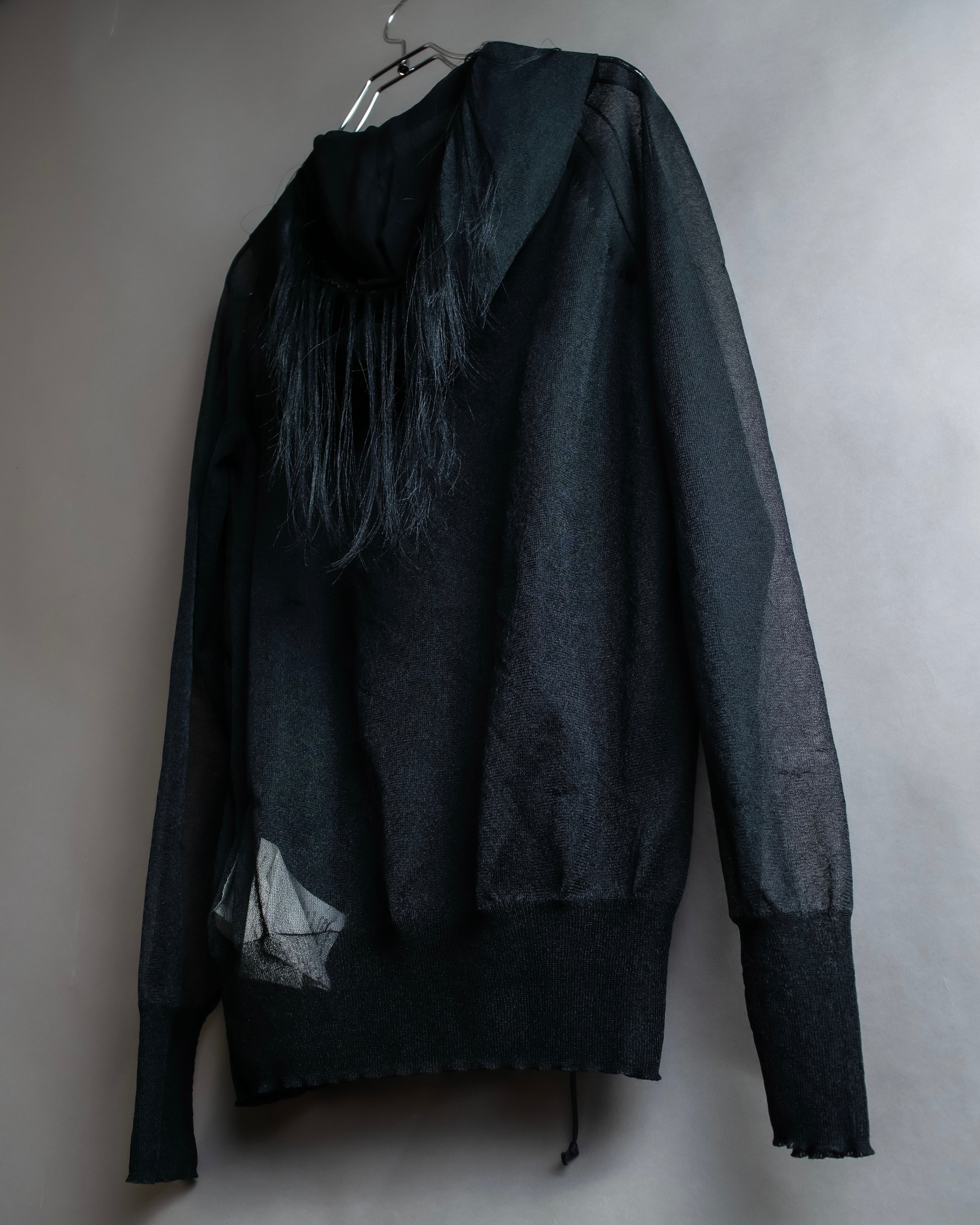 "sacai" Wig design sheer hooded pullover