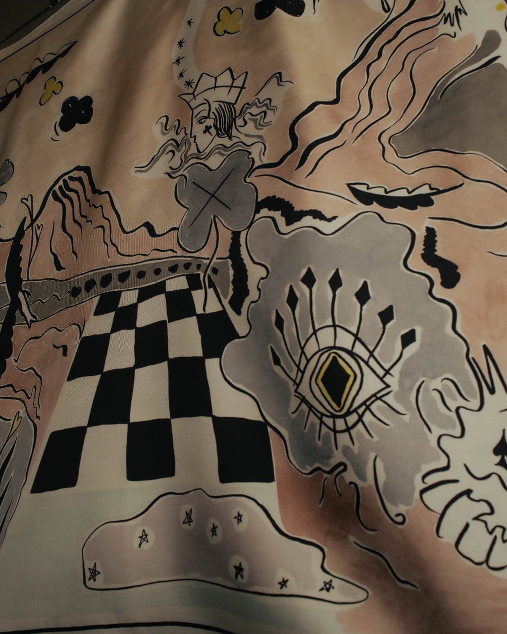 "Christian Dior" 2010's Modern surrealist trump print silk scarf