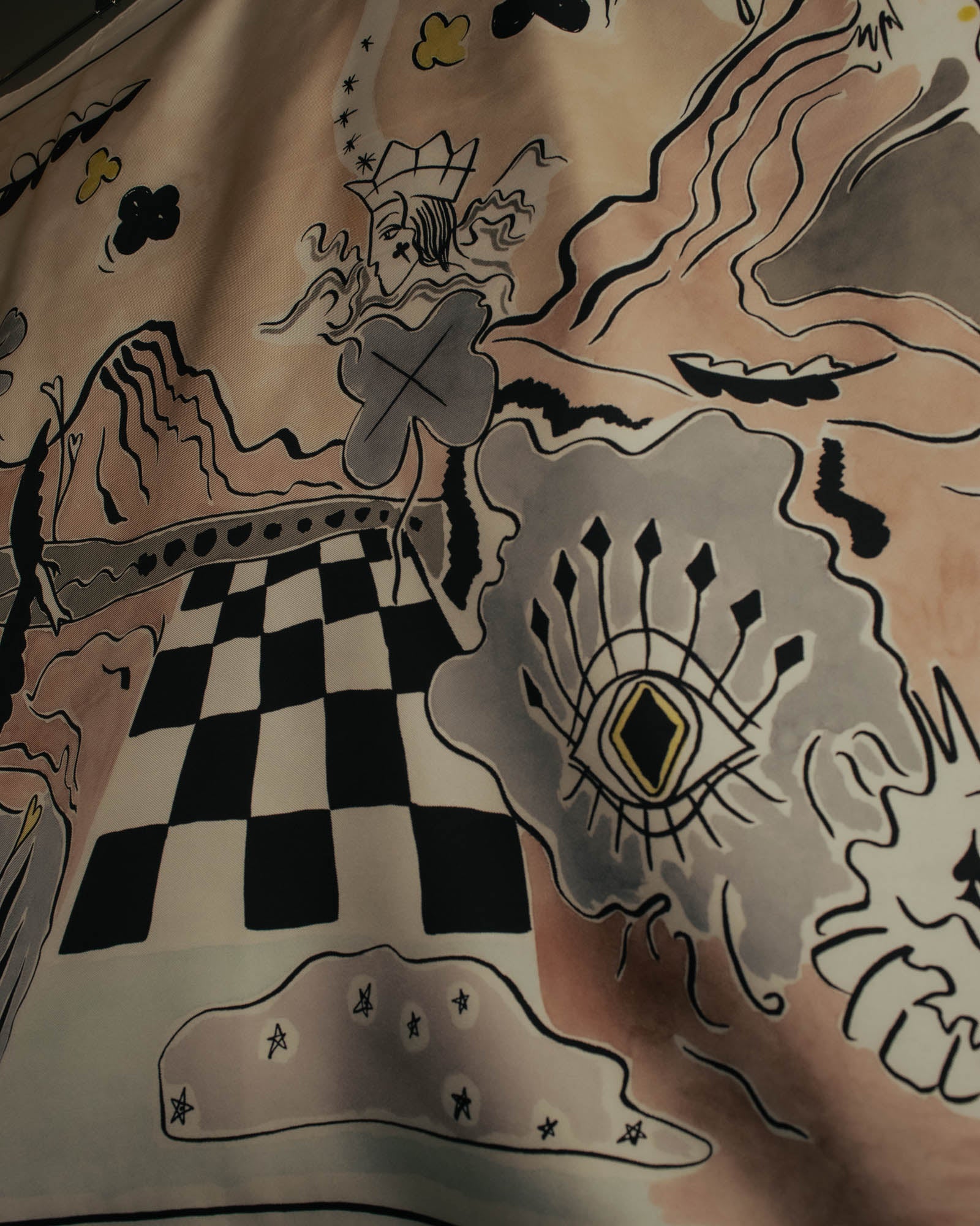 "Christian Dior" 2010's Modern surrealist trump print silk scarf