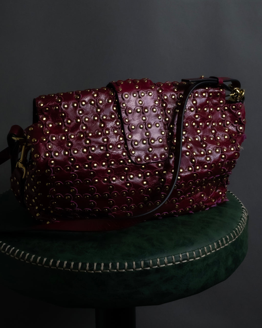 "RED VALENTINO" Flower puzzle motif stud design leather bag