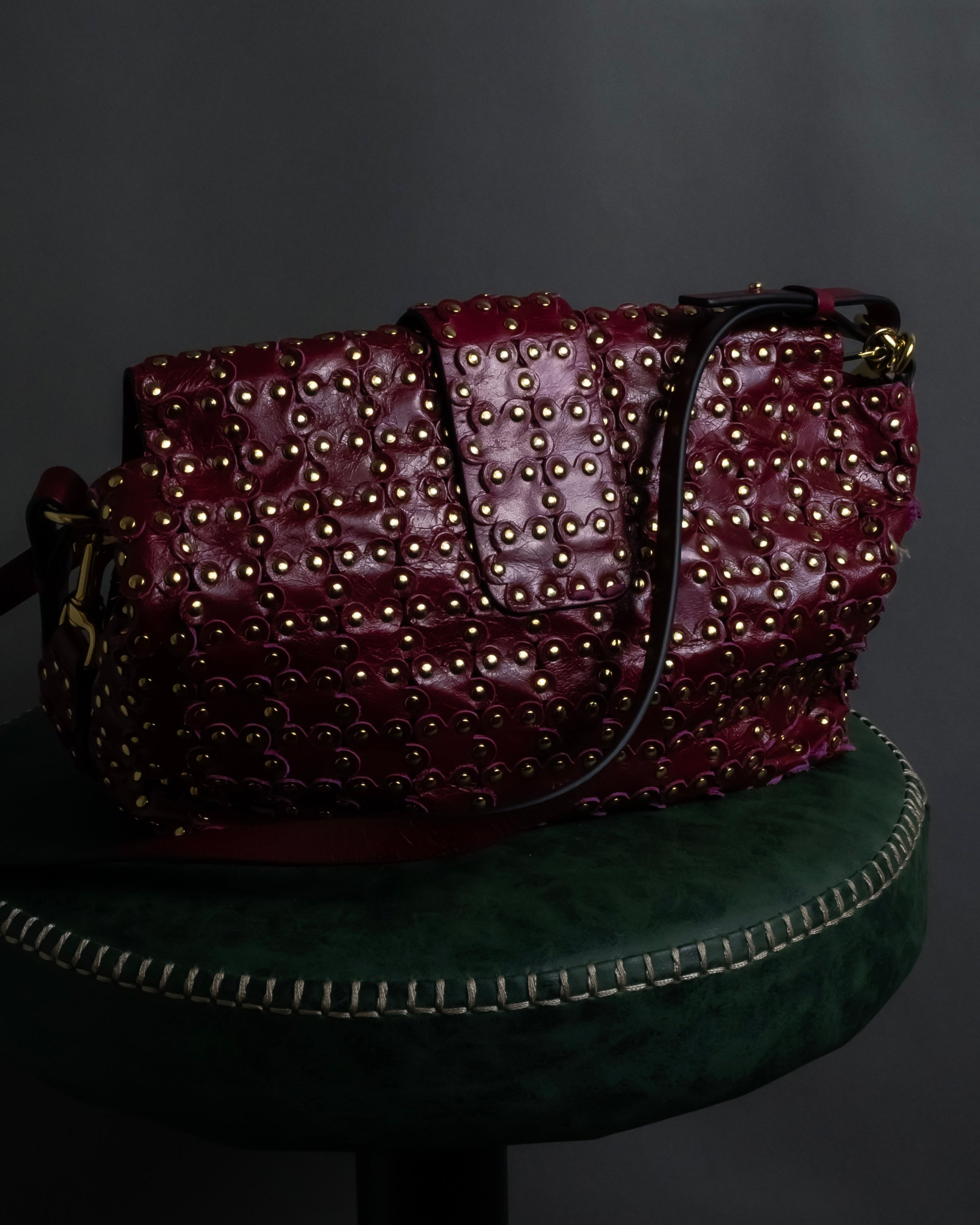 "RED VALENTINO" Flower puzzle motif stud design leather bag