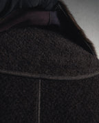 "FENDI" 90’s-00’s Sculptural belted leopard cat fur collar alpaca coat