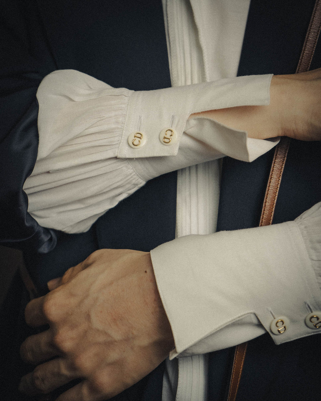 -SPECIAL- “Christian Dior” 90’s-00’s pleated bib dress shirt