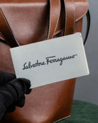 "Salvatore Ferragamo" Gold metal parts brown leather shoulder bag