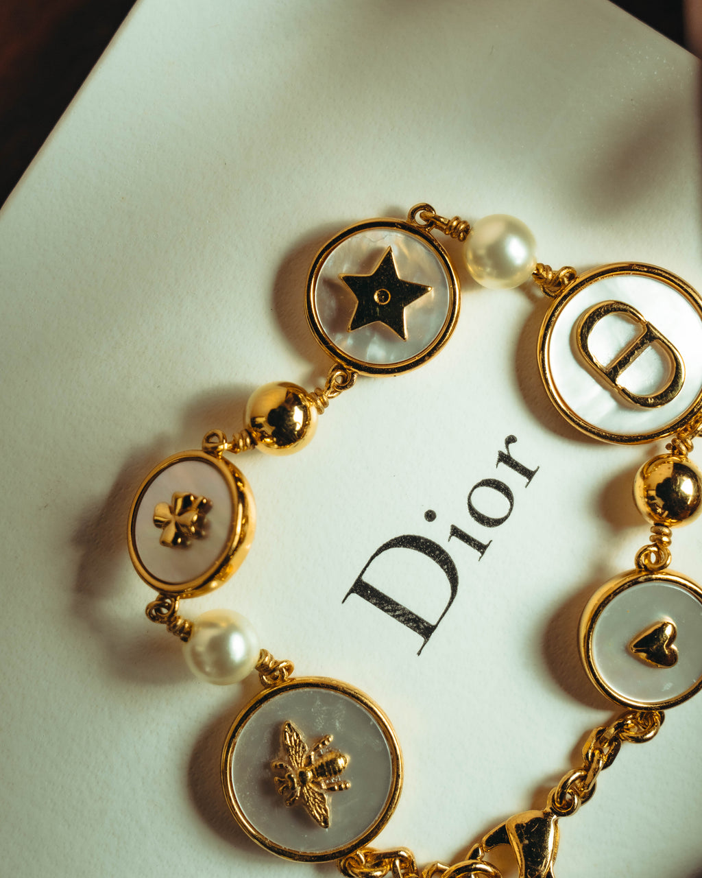 "Christian Dior" 20's Iridescent mother of pearl charm bracelet