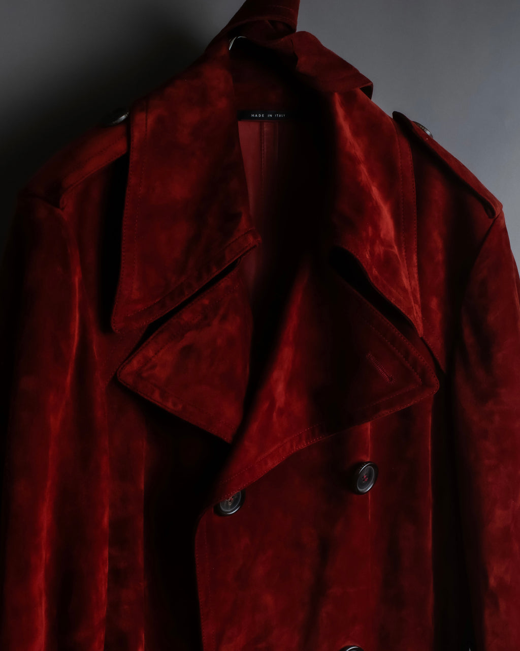 "GUCCI" 1990’s Tom Ford period deep red color suede long trench coat