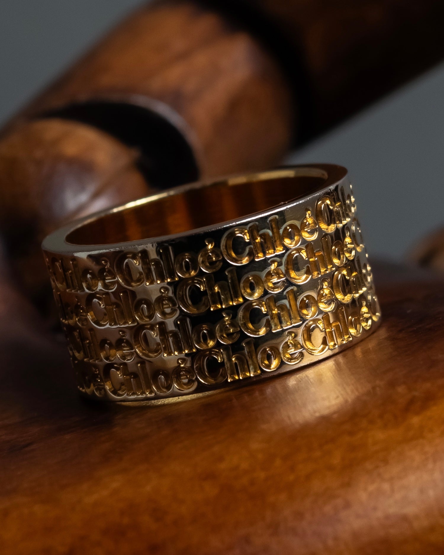 "Chloe" Logo engraved design gold tone ring