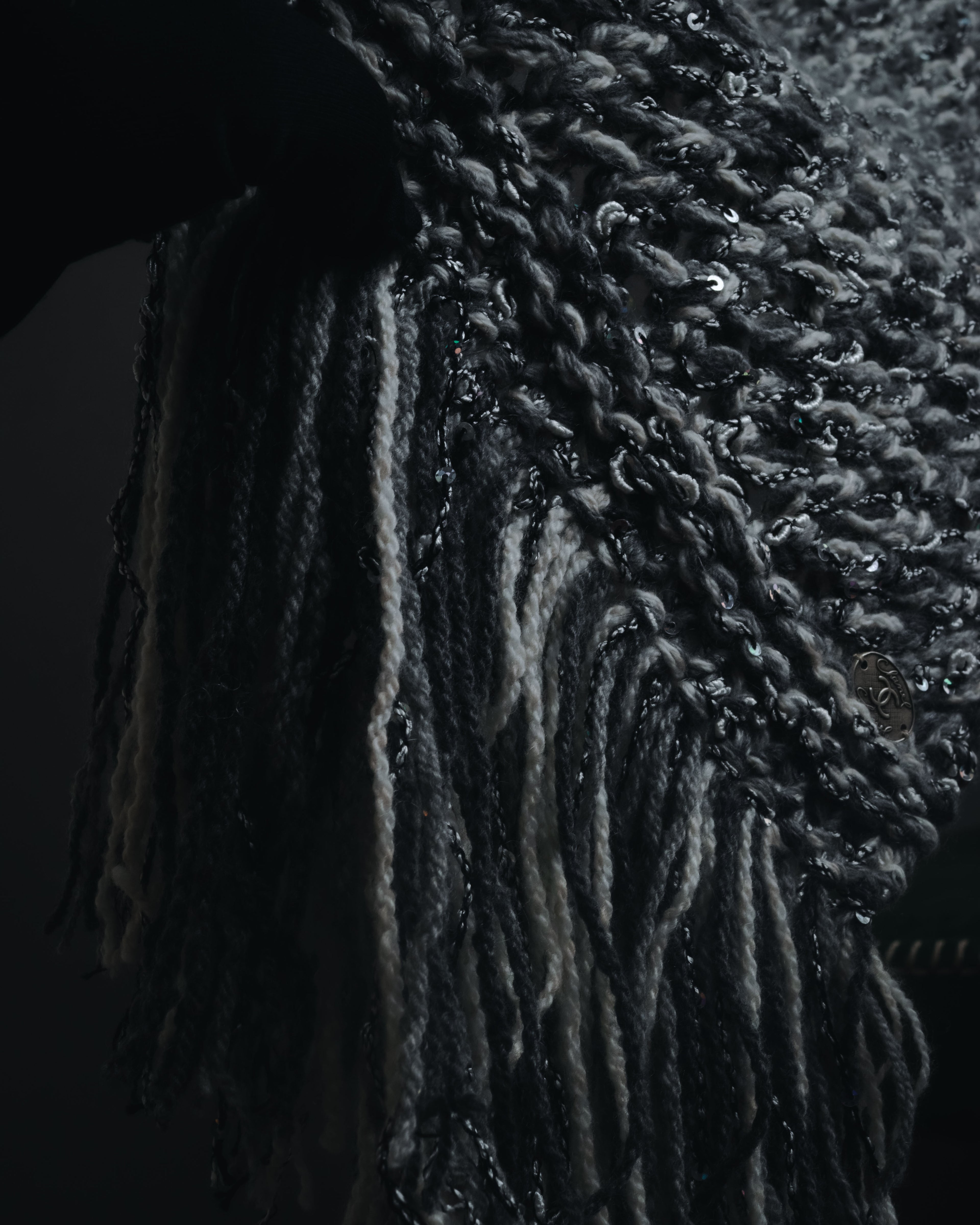 "CHANEL" 2005AW fantasy yarn embellished fringe scarf