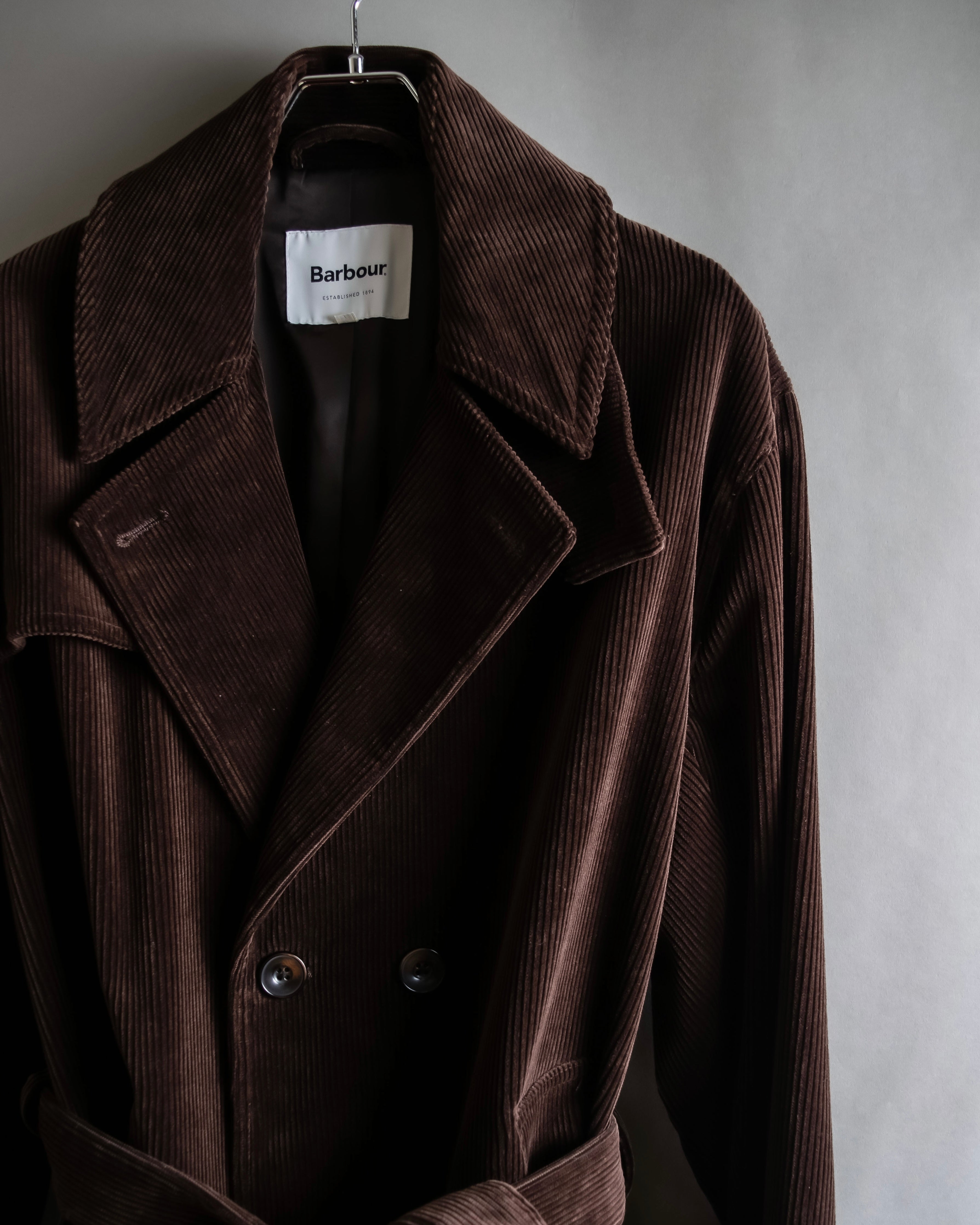 "Barbour" Wide ribbed corduroy maxi-length trench coat