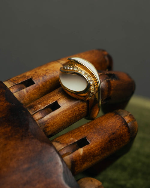 -SPECIAL- “Christian Dior” 80’s-90’s Germany white enamel rhinestone dome ring