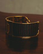 “GUCCI” 90’s-00’s Lizard-embossed leather horsebit cuff bracelet