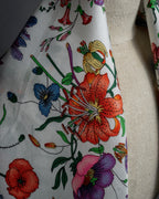 "GUCCI" 80's Flora motif vintage silk scarf