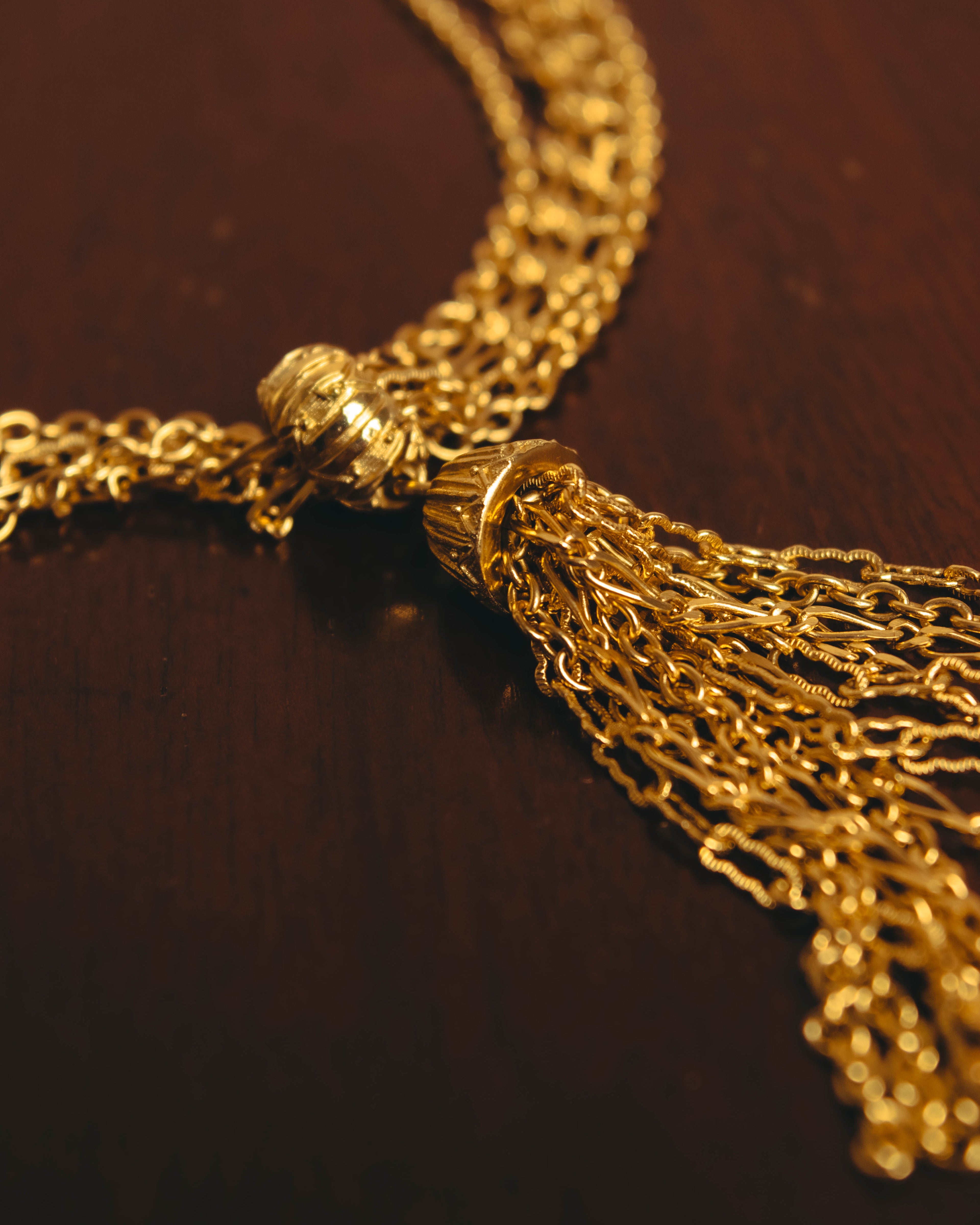 -SPECIAL- "Christian Dior" 80's-90's Multi-strand chain tassel gold necklace