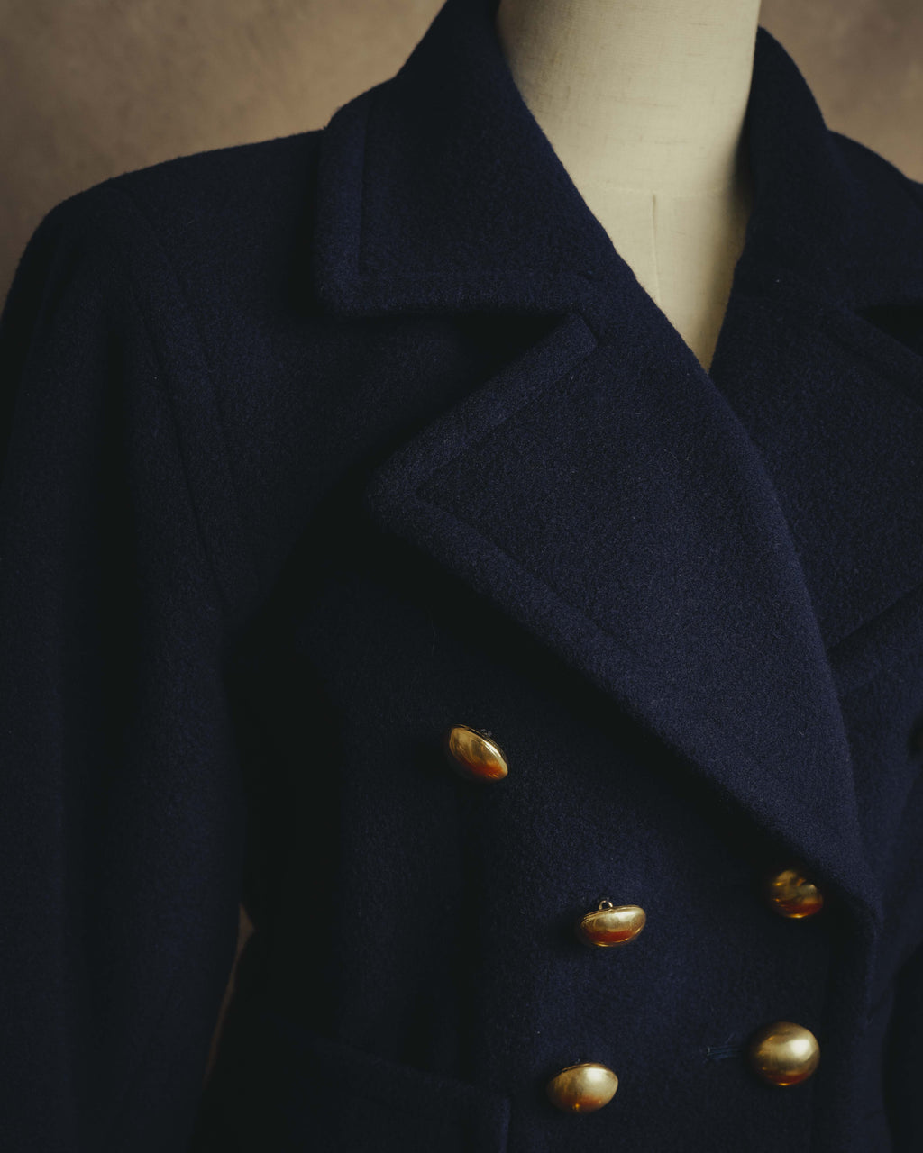 "Yves Saint Laurent" 80's-90's Gold-buttoned double-breasted wool coat