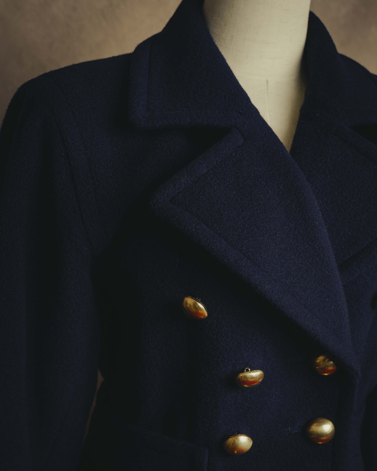 "Yves Saint Laurent" 80's-90's Gold-buttoned double-breasted wool coat
