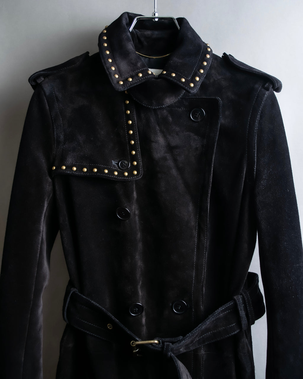 "Saint Laurent" 19AW gold studs design suede long coat