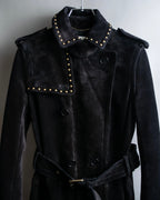 "Saint Laurent" 19AW gold studs design suede long coat