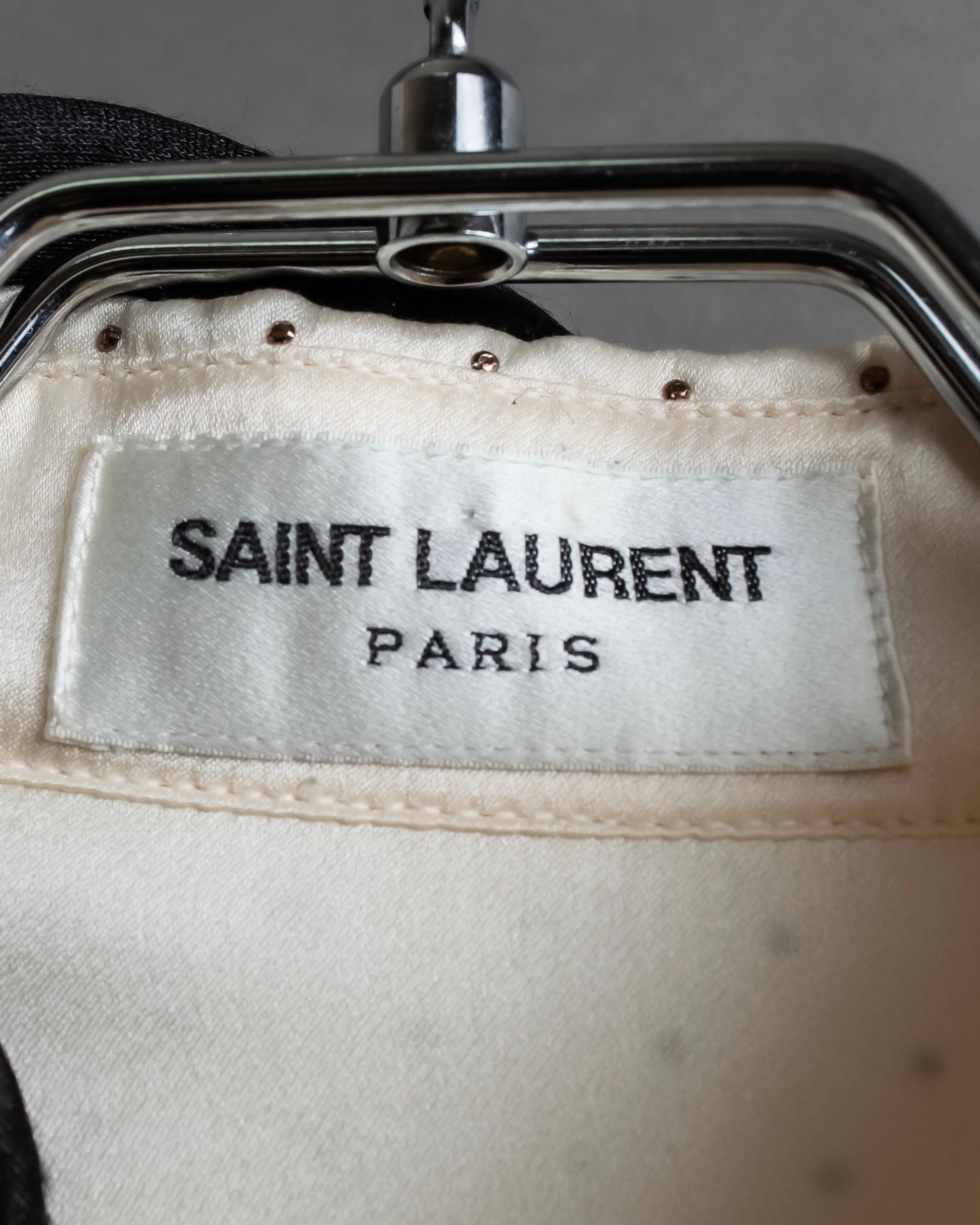 "Saint Laurent Paris" 100% silk rhinestone design shirt