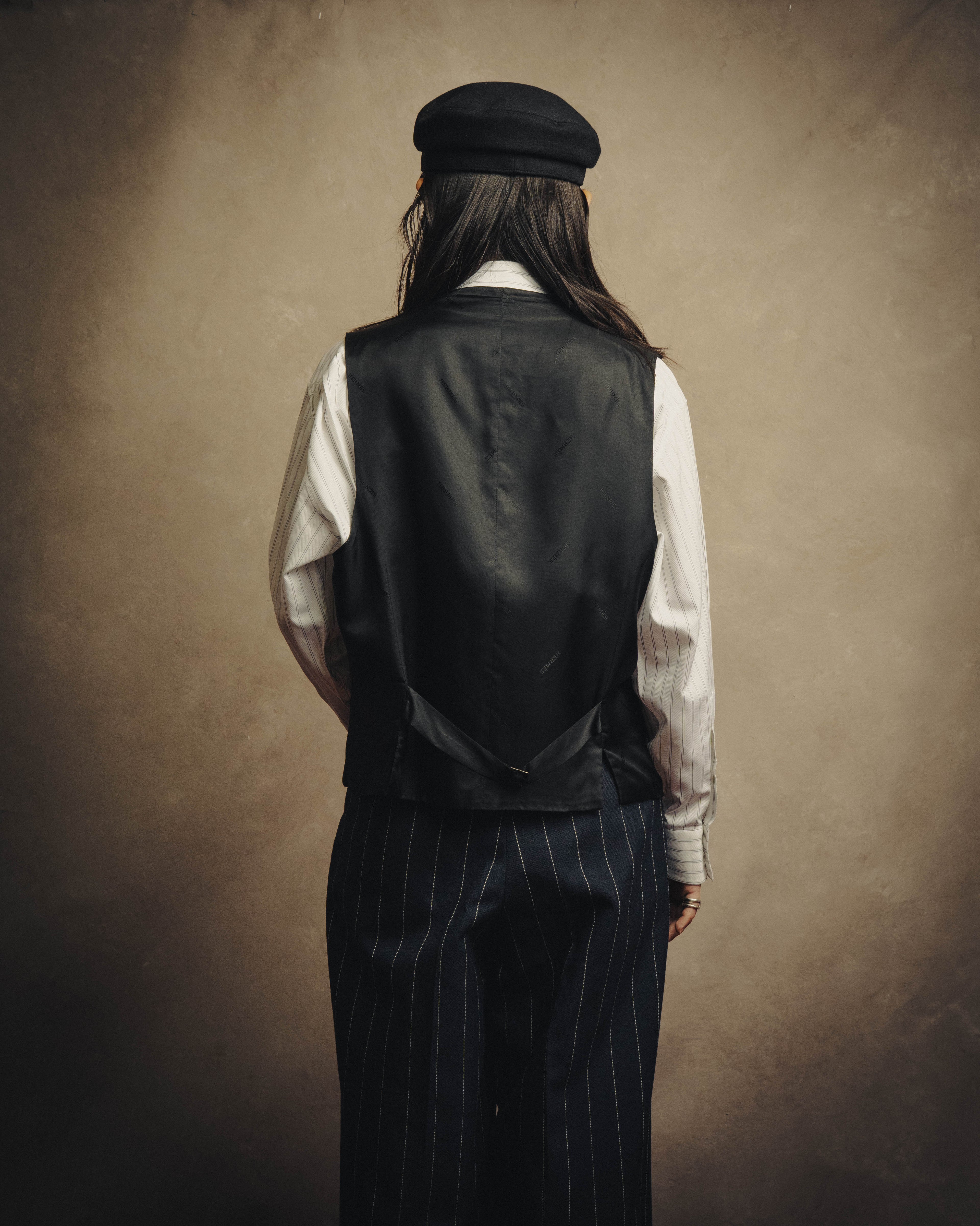-SPECIAL- “HERMES” 2007-2009 Super 100s pinstripe tailored long gilet