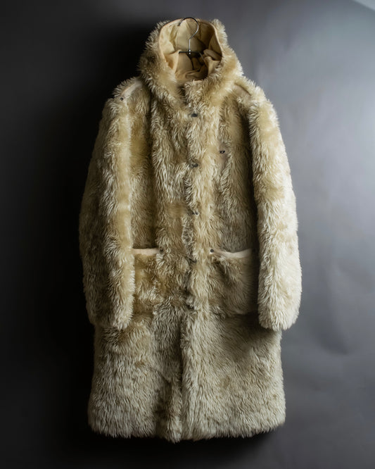 "DIESEL" Double zipper hooded long fur coat