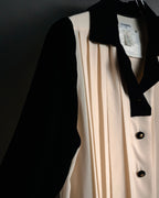 –SPECIAL– “CHANEL” 80’s-90’s pleated silk velvet trim blouse
