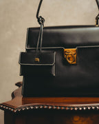 -SPECIAL- "Salvatore Ferragamo" 90's-00's Gancini contrast stitch leather handbag