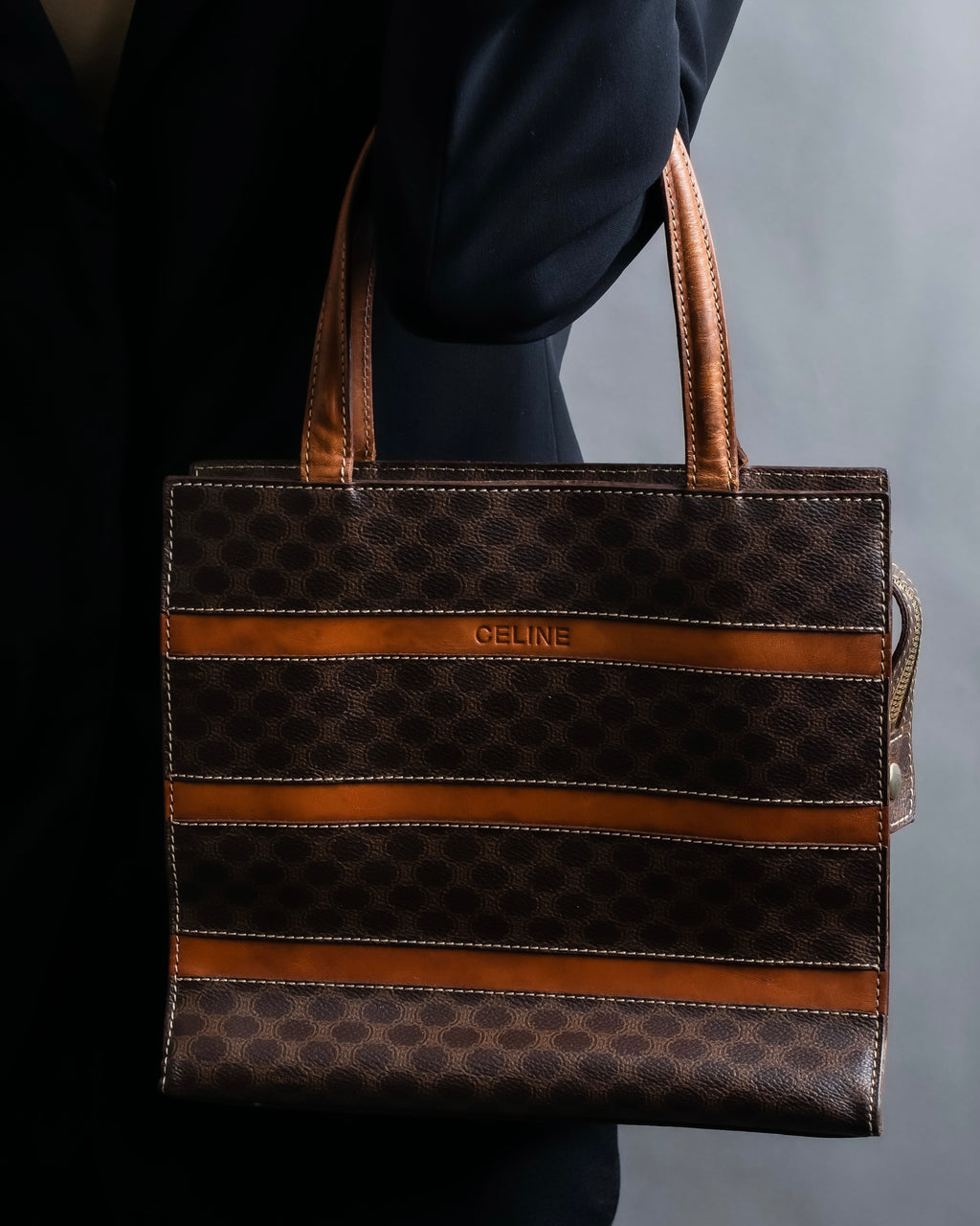 "CELINE" Macadam Pattern Three Line Handbag